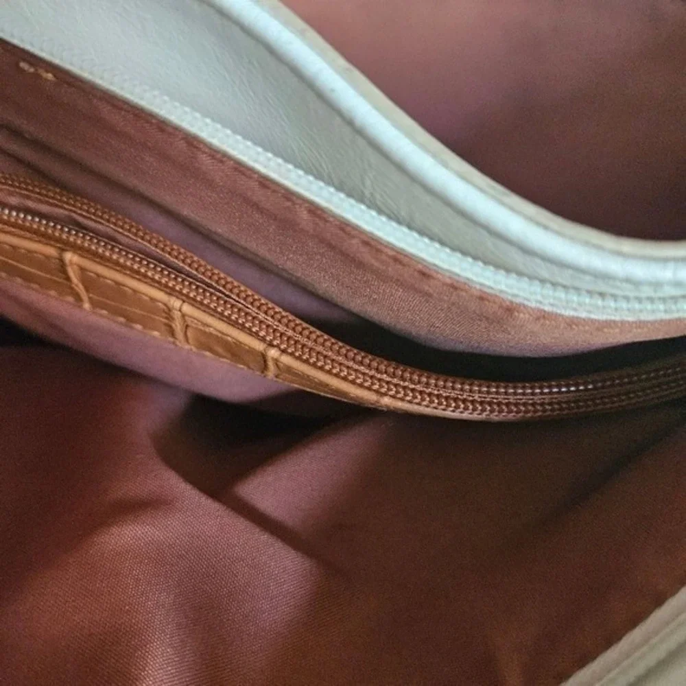 Bueno White & Cognac Faux Leather Shoulder Bag Country Chic Boho Handbag